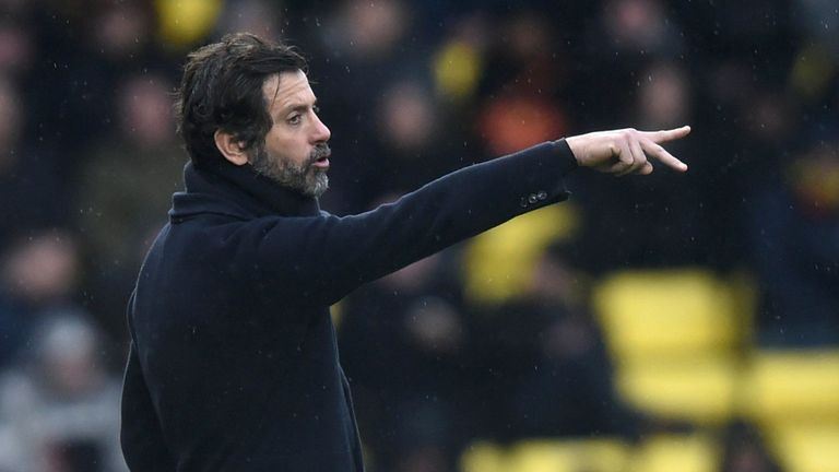 Watford's Spanish manager Quique Sanchez Flores gestures from the touchline during the FA cup fifth round football match between Watford and Leeds United