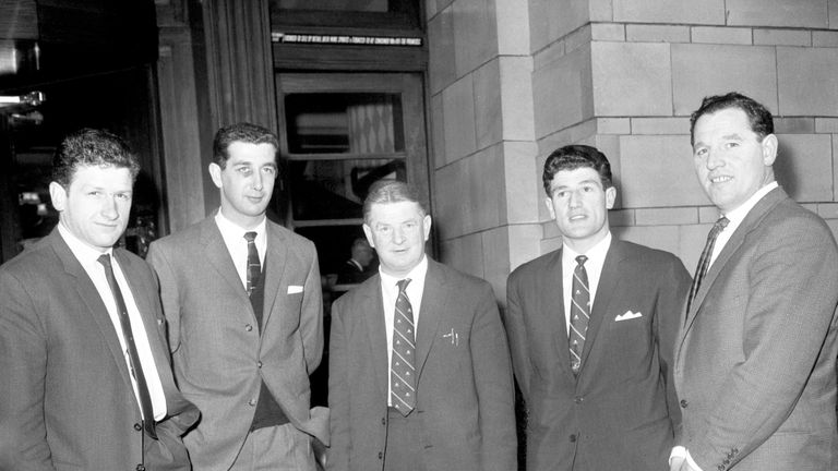 Representatives of the Professional Footballers' Association arrive at the Great Western Hotel in Paddington for a meeting with Football League representat