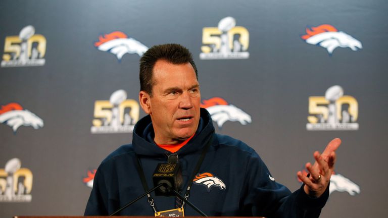 SANTA CLARA, CA - FEBRUARY 02:  Denver Broncos' head coach Gary Kubiak speaks to the media at the Broncos media availability