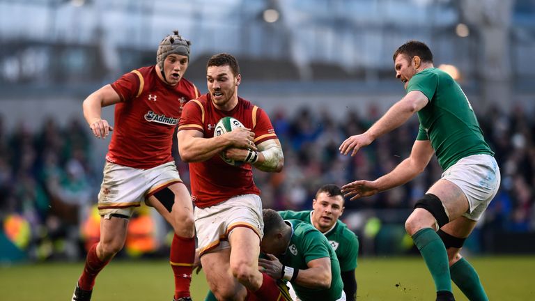 George North of Wales charges upfield against Ireland