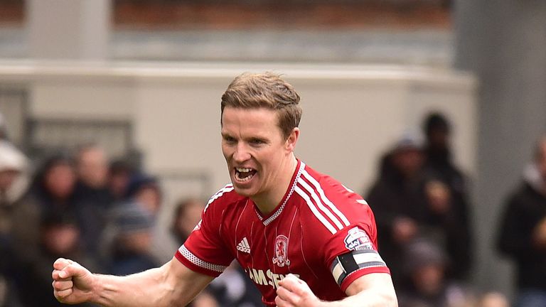 Middlesbrough's Grant Leadbitter celebrates scoring his side's second goal from the penalty spot