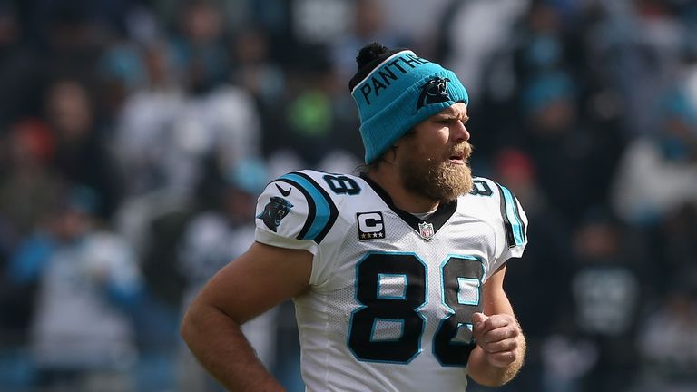 CHARLOTTE, NC - JANUARY 17:  Greg Olsen #88 of the Carolina Panthers takes the field during pregame against the Seattle Seahawks at the NFC Divisional Play