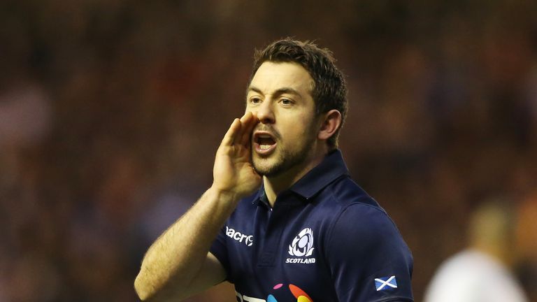 Scotland skipper Greig Laidlaw shouts instructions during the match against England at Murrayfield 