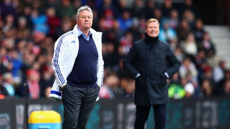 Guus Hiddink interim manager of Chelsea and Ronald Koeman manager of Southampton look on