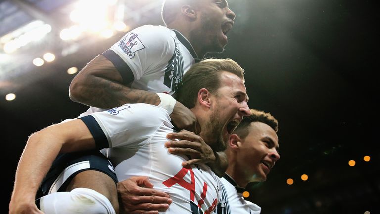 Harry Kane celebrates scoring a penalty for Tottenham