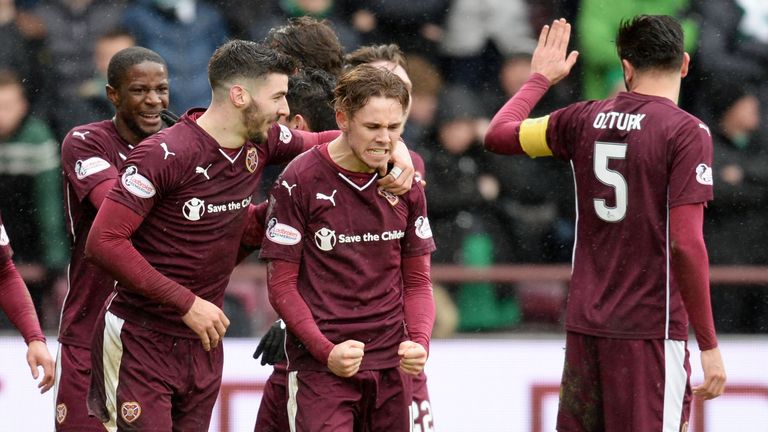 Hearts' Sam Nicholson celebrates his goal