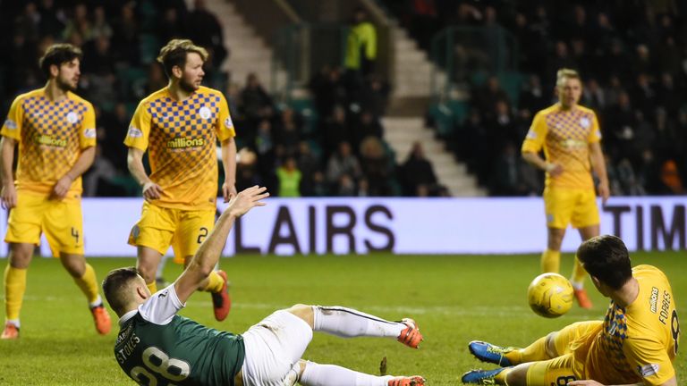 Anthony Stokes (left) falls in the box but no penalty is given