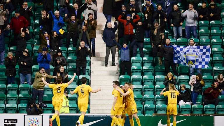 Morton's players celebrate in a match which could have a significant bearing on the Championship title race