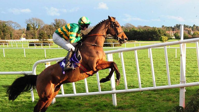 Carlingford Lough and jockey Mark Walsh on their way to victory in the Irish Gold Cup during the Irish Gold Cup at Leopardstown Racecourse, Dublin. PRESS A