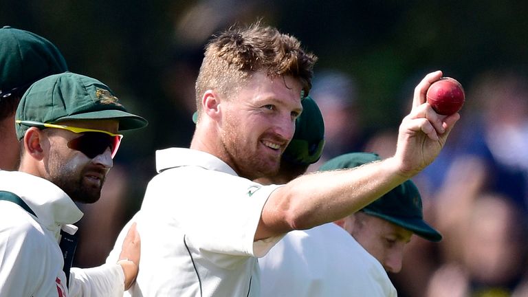 Australia's Jackson Bird celebrates taking five wickets in New Zealand's second innings during the second Test