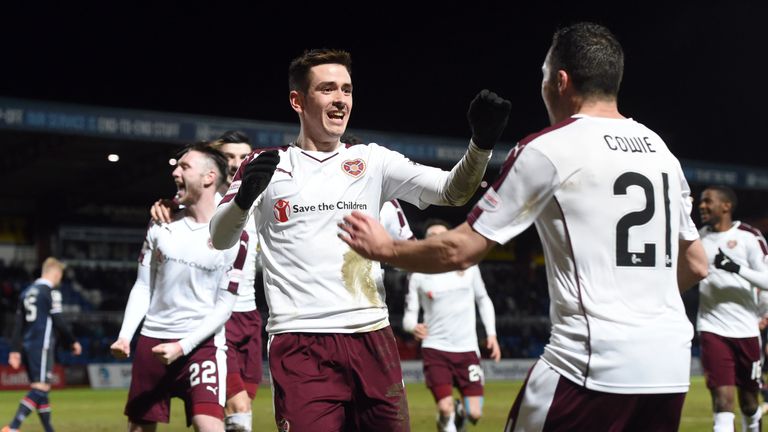 Jamie Walker (centre) celebrates after putting Hearts into the lead