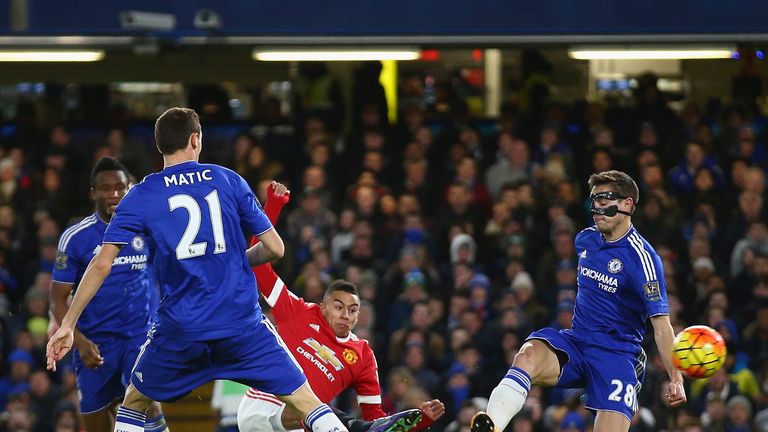 Jesse Lingard of Manchester United scores the opening goal 