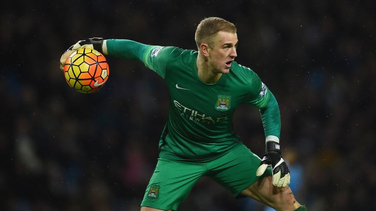 Joe Hart of Manchester City in action during the Premier League match against Everton at Etihad Stadium