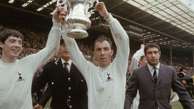 20th May 1967:  Joe Kinnear and Jimmy Greaves of Tottenham Hotspur celebrate after beating Chelsea in the FA Cup Final.