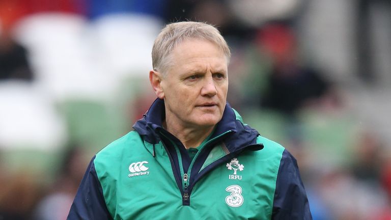 Joe Schmidt, the head coach of Ireland, looks on during the Six Nations match against Wales at the Aviva Stadium