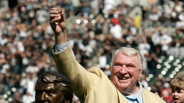 OAKLAND, CA - OCTOBER 22:  Former Head Coach John Madden of the Oakland Raiders is presented with his Hall of Fame Ring during a ceremony to honor his rece
