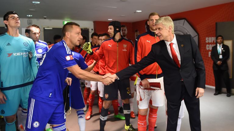 John Terry shakes hands with Arsene Wenger, FA Community Shield, Wembley, August 2015