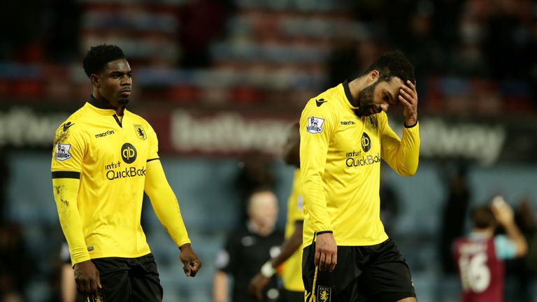 Aston Villa's Joleon Lescott (right) and teammate Micah Richards walk off dejected