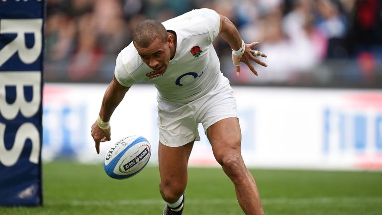 England's Jonathan Joseph scores his sides second try during the 2016 RBS Six Nations match at the Stadio Olimpico, Rome, Italy.