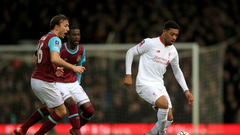 Liverpool's Jordon Ibe (right) and West Ham United's Mark Noble in action