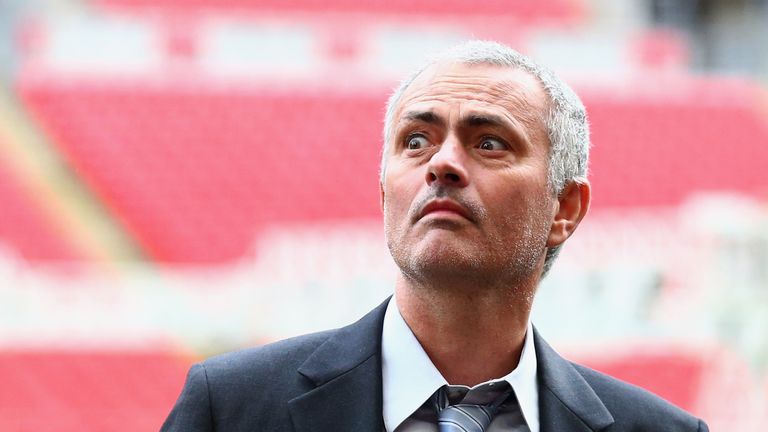 Former Chelsea manager Jose Mourinho looks on after a press conference by FIFA Presidential candidate Gianni Infantino at Wembley, 1 February 2016