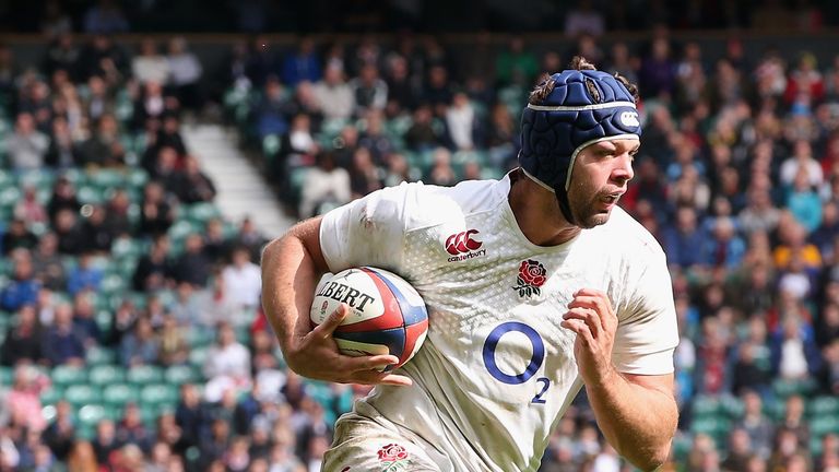 LONDON, ENGLAND - MAY 31:  Josh Beaumont of England runs with the ball during the Rugby Union International match between England and the Barbarians at Twi