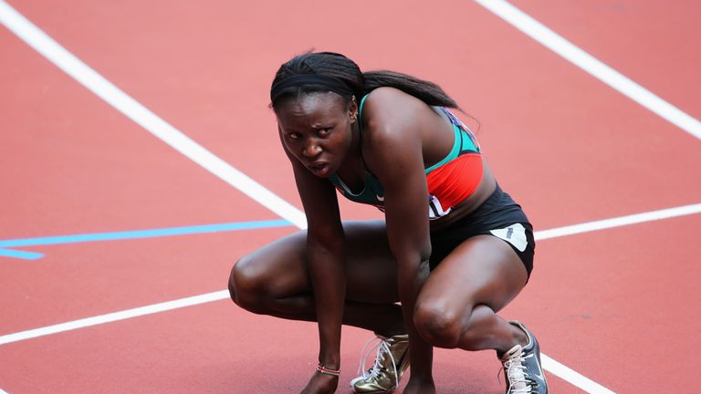 LONDON, ENGLAND - AUGUST 03: Joy Nakhumicha Sakari of Kenya  competes in the Women's 400m Heats on Day 7 of the London 2012 Olympic Games at Olympic Stadiu