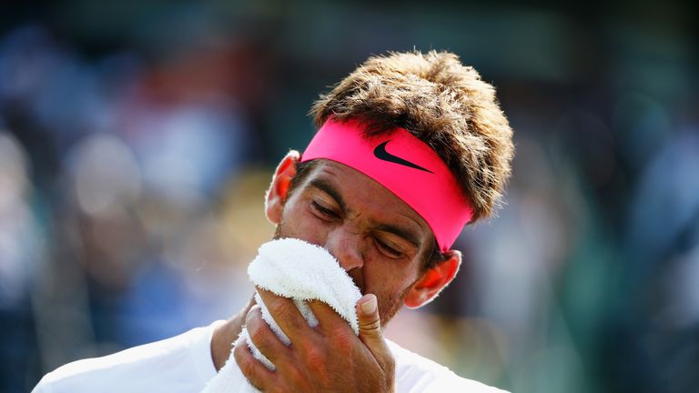 Juan Martin Del Potro of Argentina reacts to a lost point 