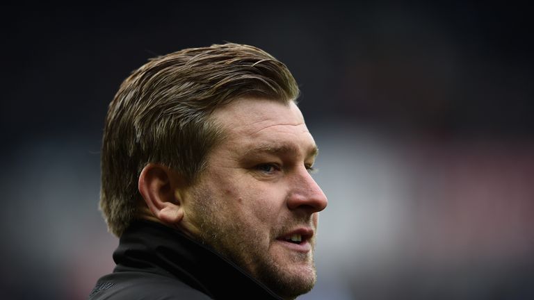 Karl Robinson of MK Dons looks on during the Sky Bet Championship match between Derby County and Milton Keynes Dons