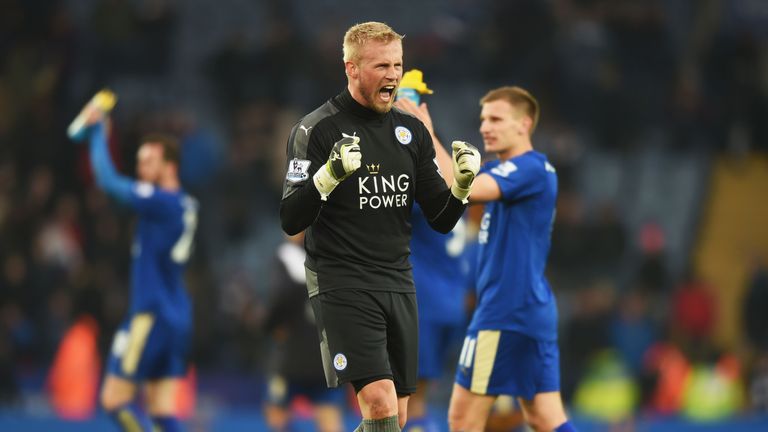 Kasper Schmeichel of Leicester City celebrates