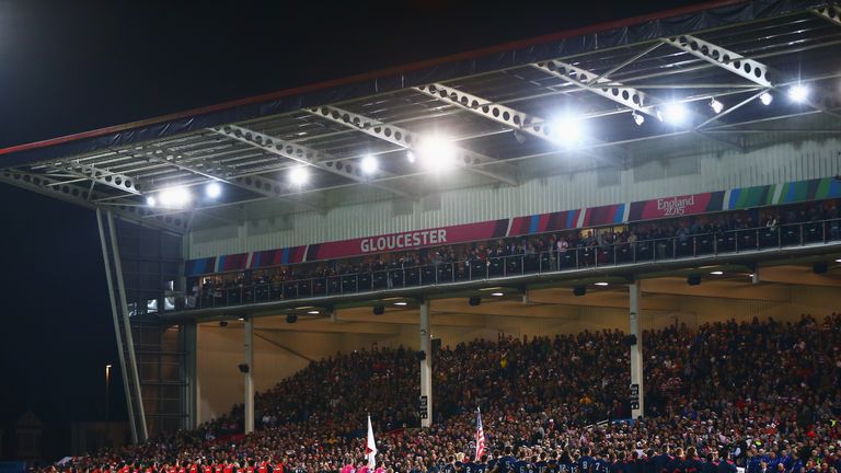 GLOUCESTER, ENGLAND - OCTOBER 11:  The teams observe the USA national anthem during the 2015 Rugby World Cup Pool B match between USA and Japan at Kingshol