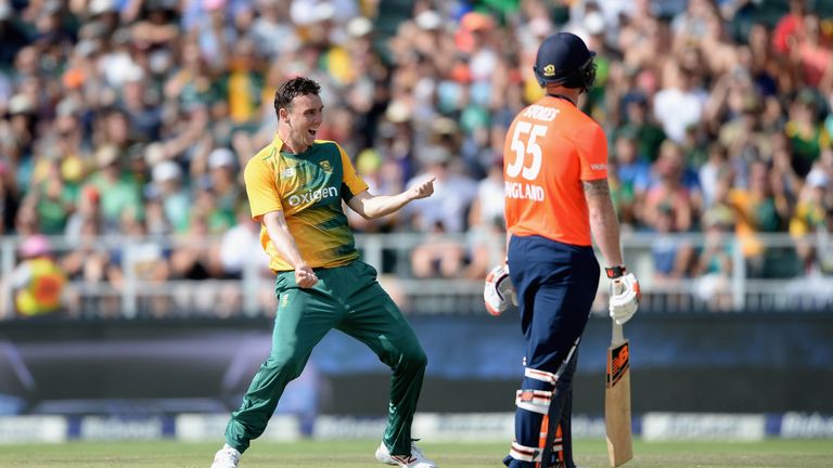 Kyle Abbott of South Africa celebrates