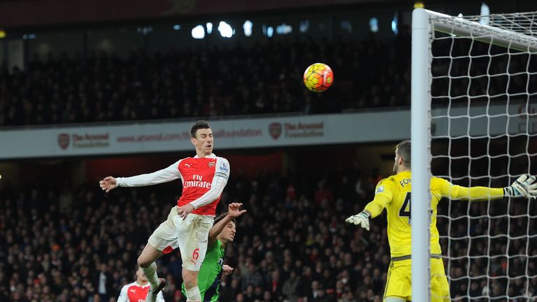 Laurent Koscielny heads over from close range in the second half