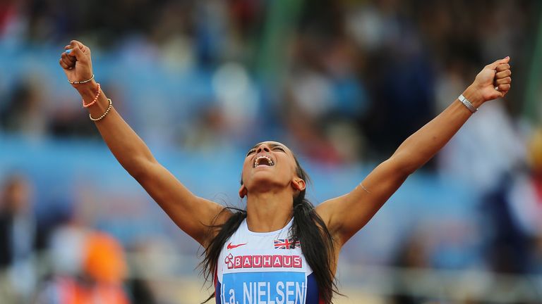 Laviai Nielsen celebratesbecoming European Junior 400m champion