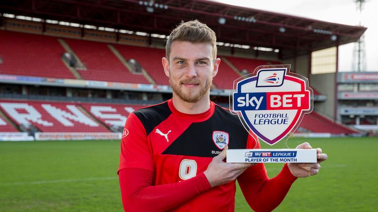 Barnsley's Sam Winnall  with his Sky Bet League One Player Of The Month Award for January.