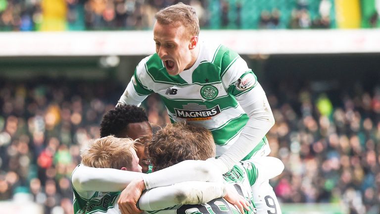 Leigh Griffiths joins the celebrations as Celtic take the lead against Inverness CT