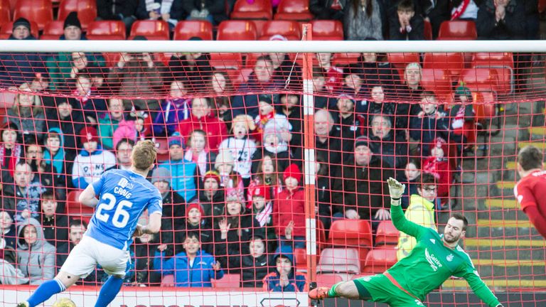 Liam Craig scores from the penalty spot to earn St Johnstone a 1-1 draw at Aberdeen