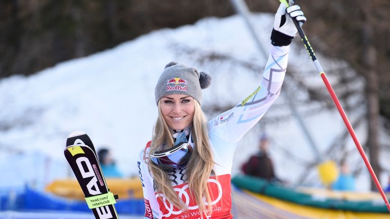Lindsey Vonn of the USA takes 3rd place during the Audi FIS Alpine Ski World Cup Women's Super-G on February 2