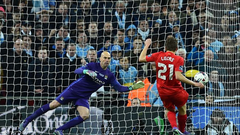 Lucas Leiva's penalty was saved by Willy Caballero in the shoot-out