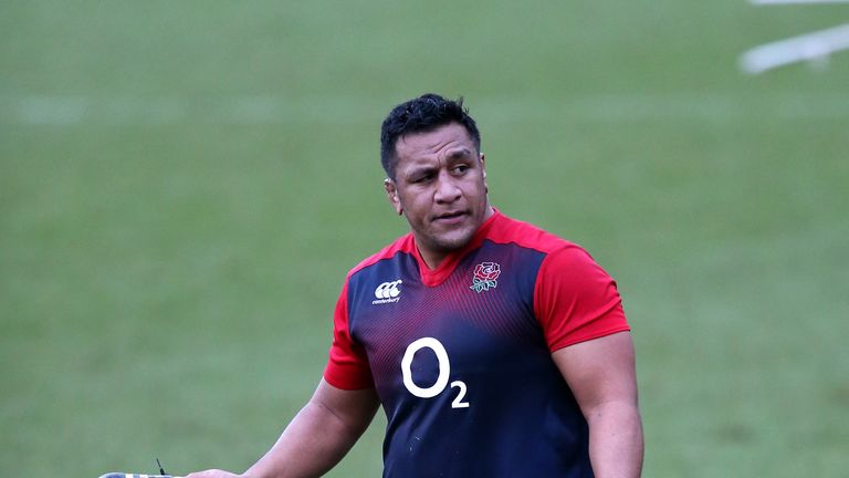 Mako Vunipola looks on during the England training session held at Pennyhill Park