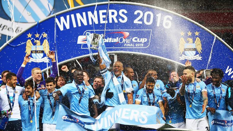 Manchester City celebrate Capital One Cup victory over Liverpool