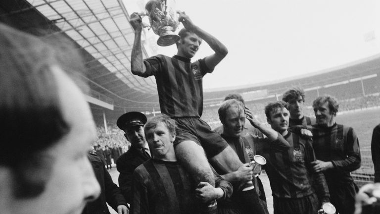 The lap of honour by Manchester City after they won the 1970 League Cup Final against West Brom at Wembley 