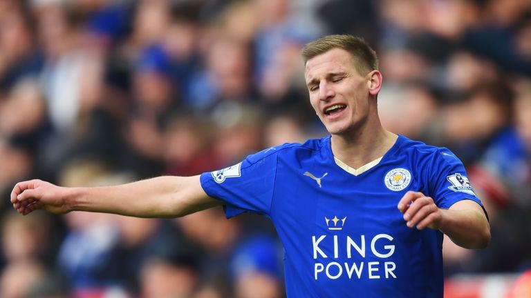 Leicester City's Marc Albrighton reacts during the Barclays Premier League match against Norwich City