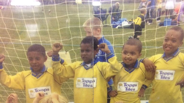Marcus Rashford (second from left) aged 6 with Fletcher Moss