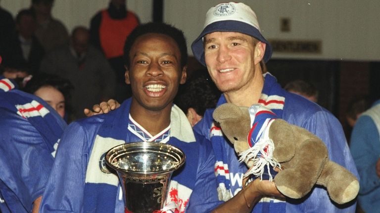 Walters celebrates Scottish League Cup win with Richard Gough in 1990 