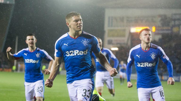 Rangers' Martyn Waghorn celebrates scoring his side's first goal of the game