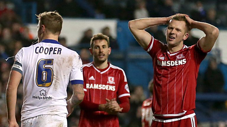 Middlesbrough's Jordan Rhodes (right) looks dejected