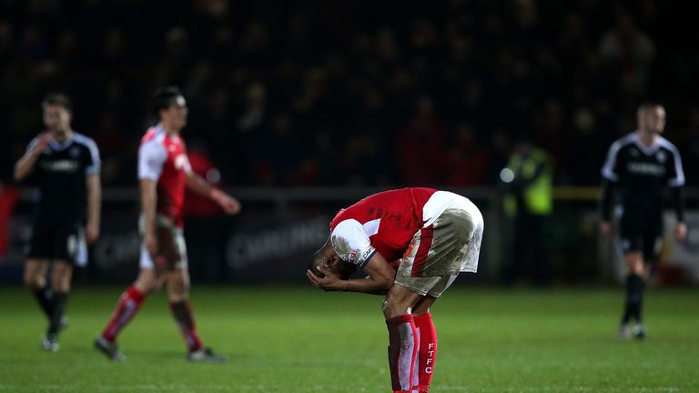Nathan Pond of Fleetwood Town reacts at the final whistle