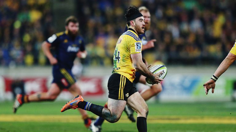   Nehe Milner-Skudder of the Hurricanes makes a break during the Super Rugby Final