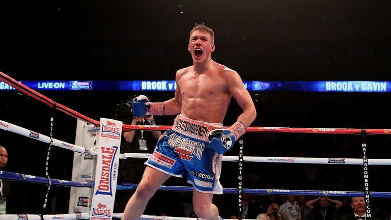 Nick Blackwell of England celebrates after defeating John Ryder of England during their British Middleweight Championship fight 